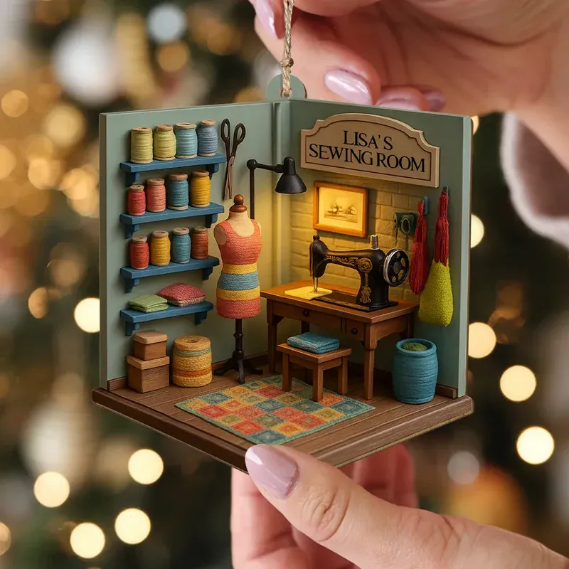 Personalized Cozy Sewing Room 2D Flat Print Acrylic Ornament Custom 1-Layered Sewing Machine Decoration Gift - MySpotifyGlass