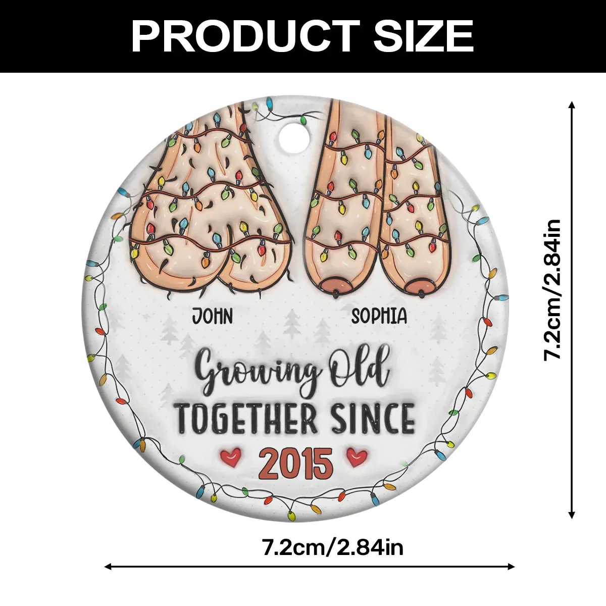 Growing Old Together Custom 3D Inflated Effect - Personalized Round Shaped Ceramic Ornament - MySpotifyGlass