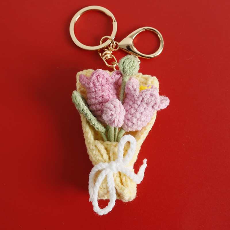 Mother’s Day Keychain Gift | Cute Girl Acrylic Charm with Handmade Crochet Carnation Bouquet | Sweet & Thoughtful Gift - MySpotifyGlass