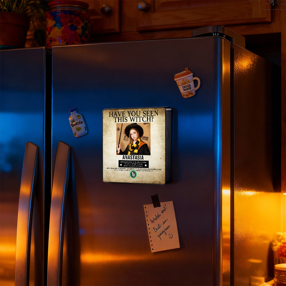 Custom "Have You Seen This Wizard?" Wanted Poster Fridge Magnet �C Personalized Name & House Styles