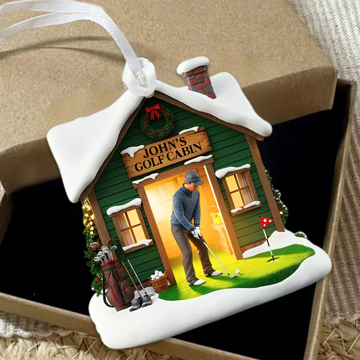 Golf Cabin Christmas Ornament - Personalized Gift For Golfers - MySpotifyGlass