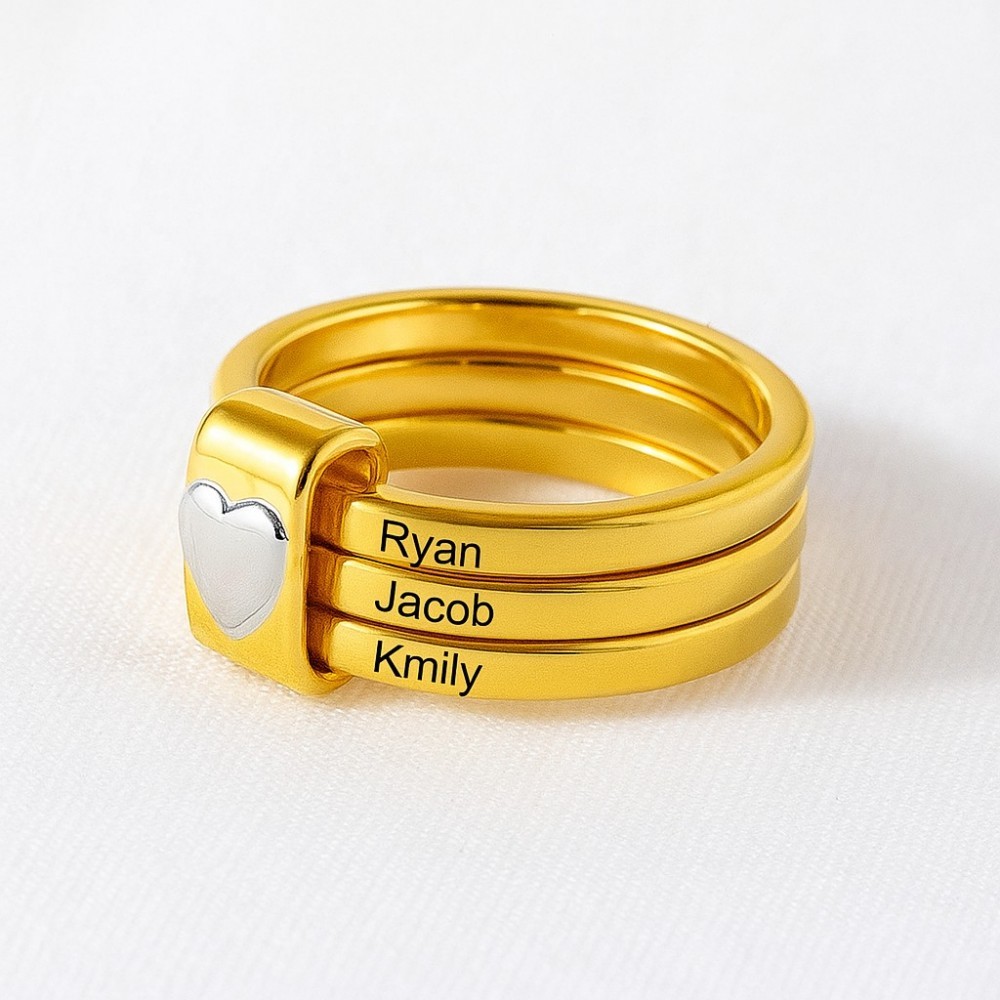 Personalized Sterling Silver Heart Name Stacking Ring Custom Engraved 2-7 Names Jewelry, Perfect Christmas, Valentine’s & Birthday Gift for Mom Grandma