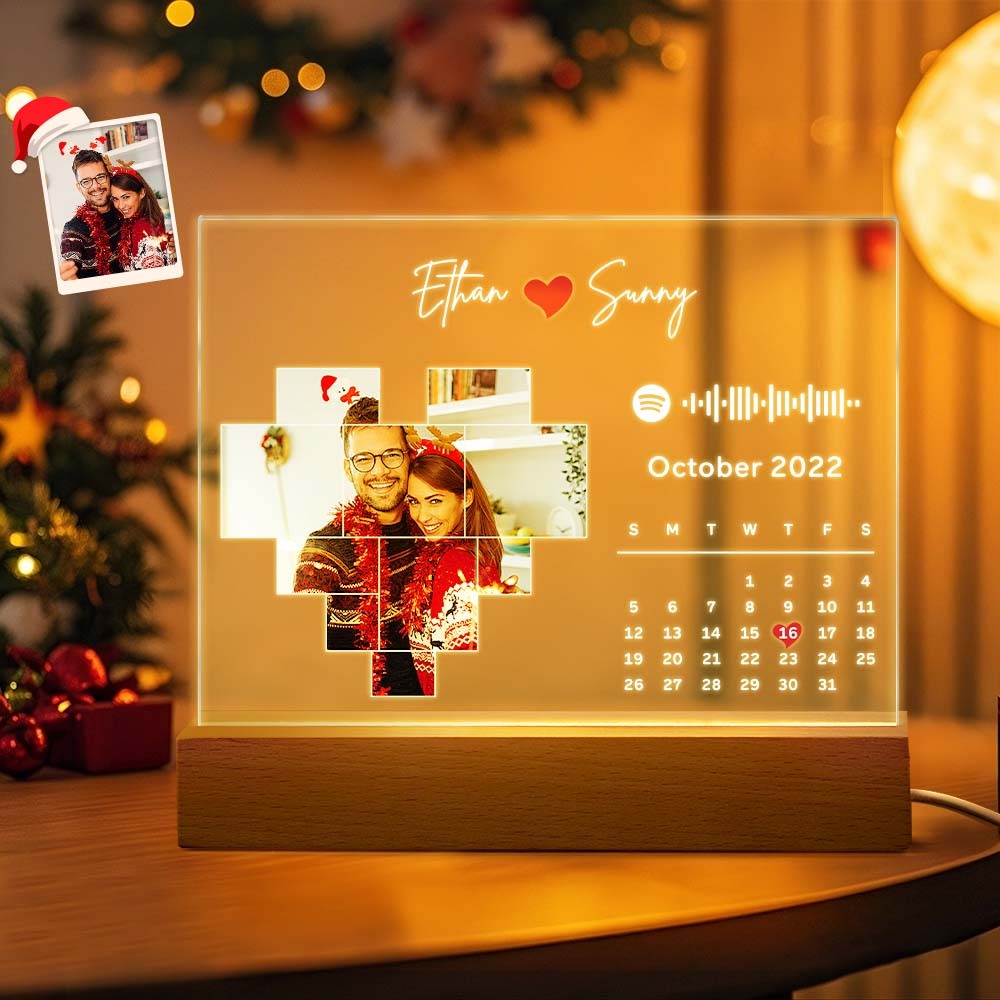 Christmas Gifts Personalized Spotify Calendar Acrylic Night Light Photo Decor Anniversary Gift For Couples