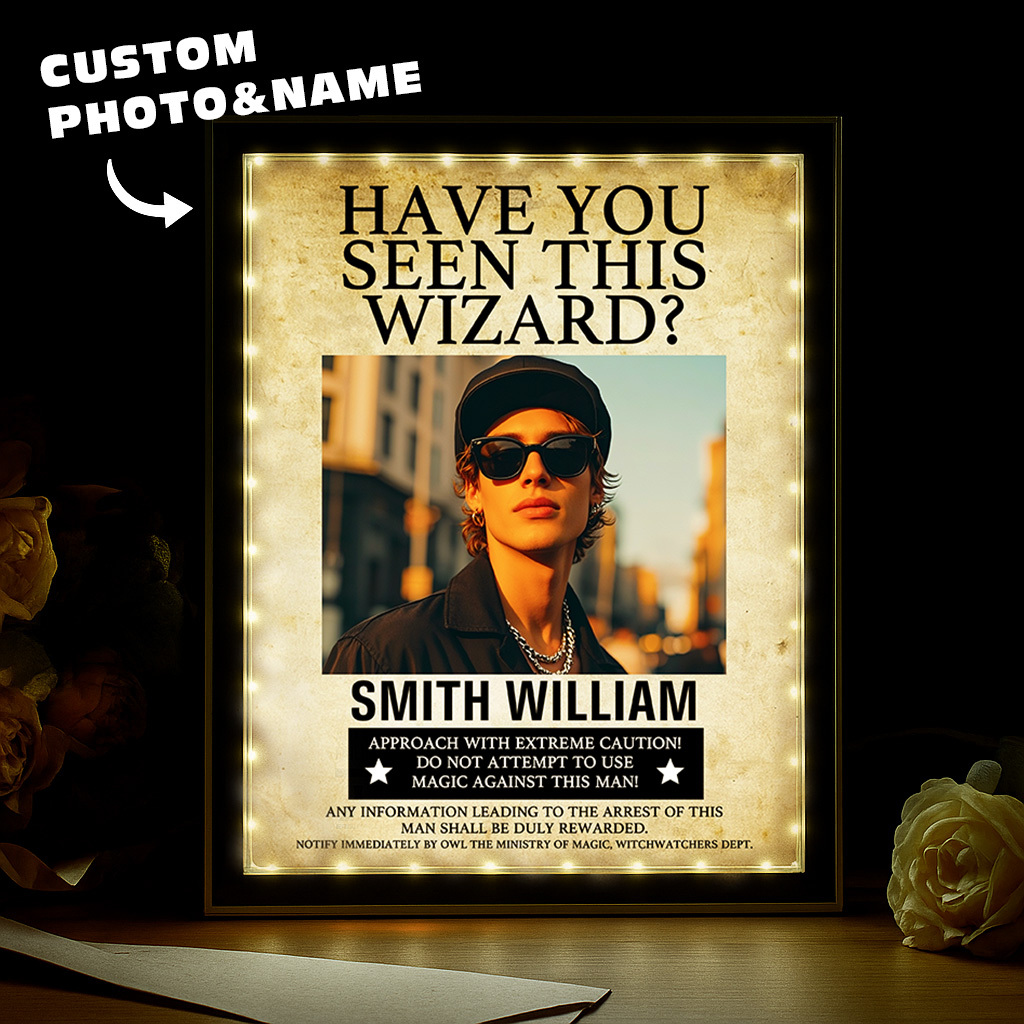 Custom "Have You Seen This Wizard?" Wanted Mirror Lamp �C Personalized Name & House Styles