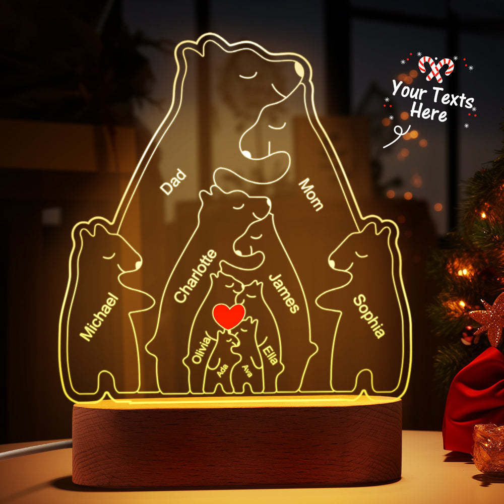 Personalized Names Warm Bear Family Acrylic Lamp Custom Night Light Best Christmas Gift -
