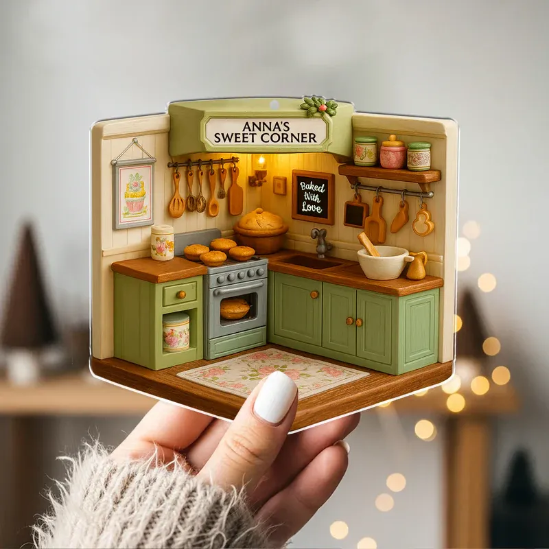 Personalized Cozy Baking Corner Acrylic Ornament – Custom Kitchen 2D Flat Print Christmas Decoration - MySpotifyGlass