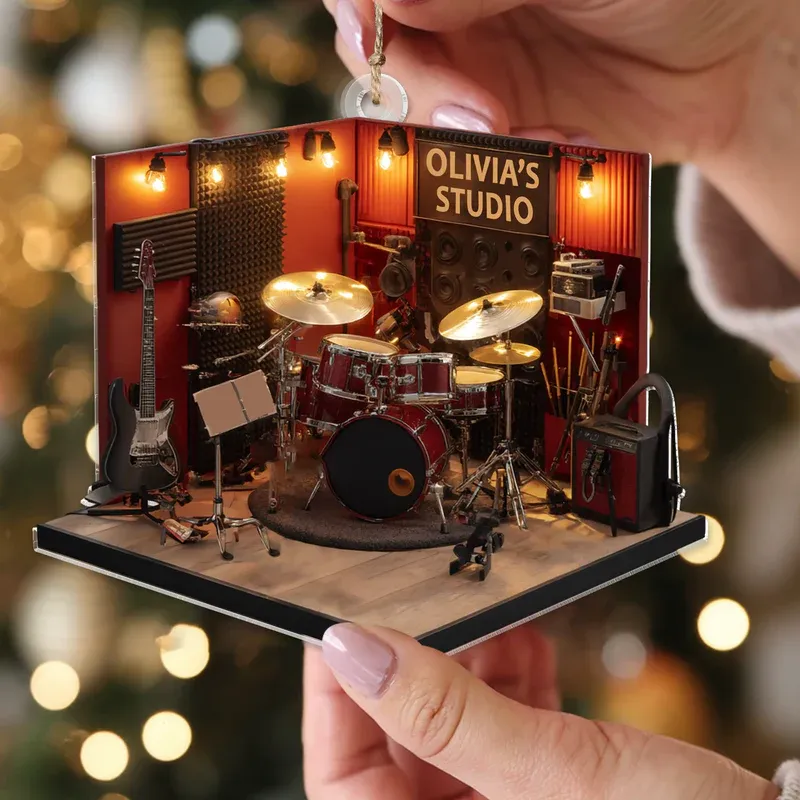 Personalized Drum Studio 2D Flat Acrylic Ornament – Custom Music Room Christmas Decoration Gift for Drummers & Musicians - MySpotifyGlass