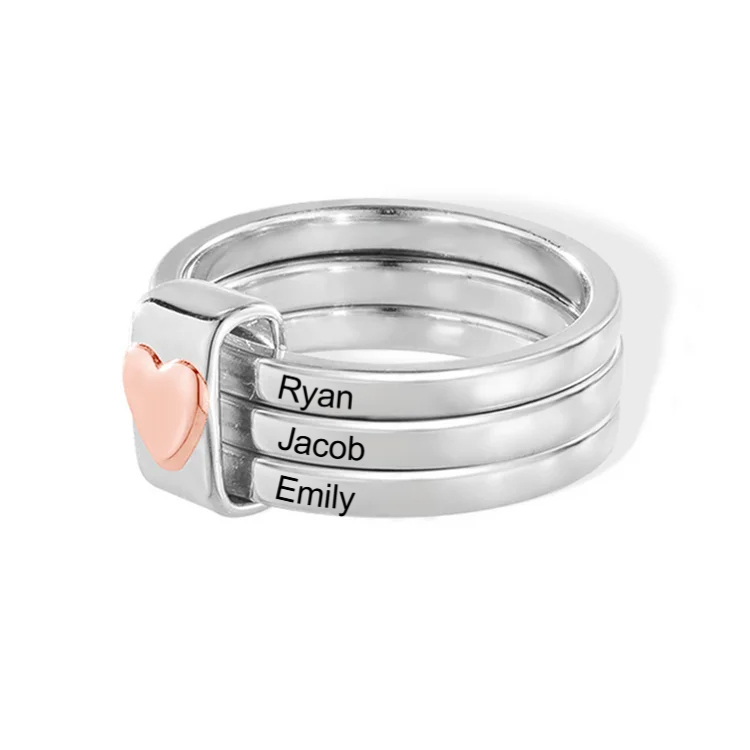 Personalized Sterling Silver Heart Name Stacking Ring Custom Engraved 2-7 Names Jewelry, Perfect Christmas, Valentine’s & Birthday Gift for Mom Grandma