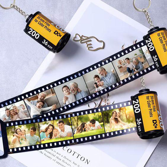 Custom Keychain Multiphoto Colorful Camera Roll Keychain Degradable Material Romantic Customize Birthday Gifts
