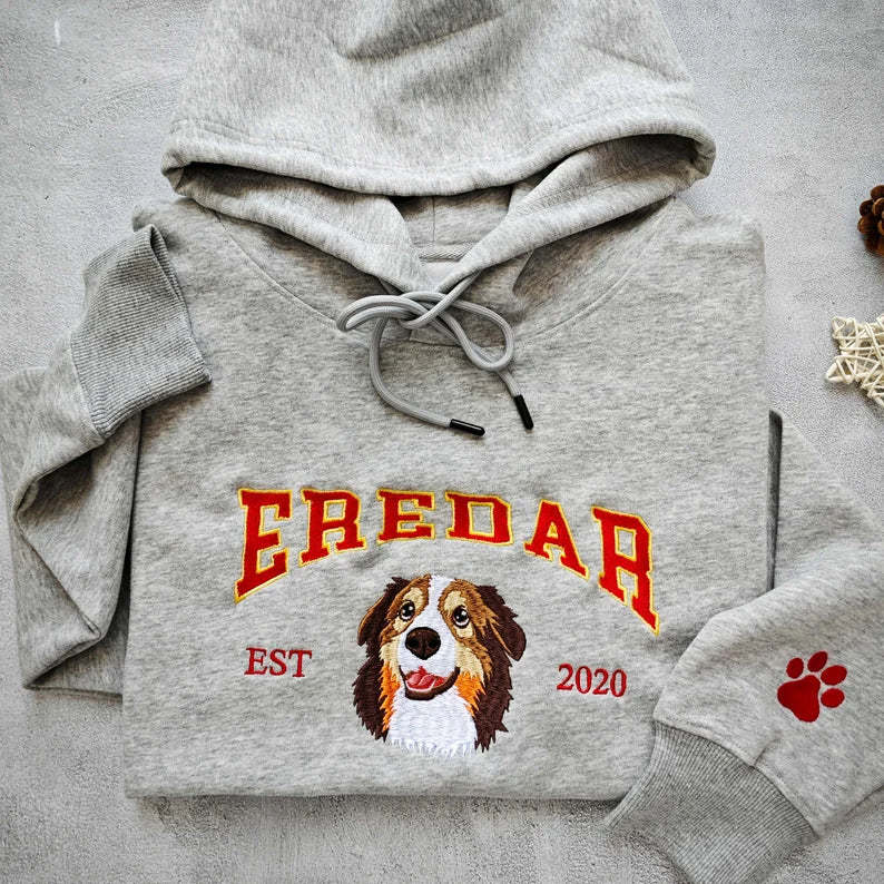 Custom Dog Hoodie with Pet's Face Personalized Embroidered Sweatshirt
