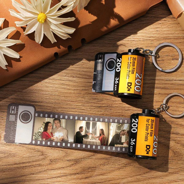 Custom Keychain Multiphoto Colorful Camera Roll Keychain Degradable Material Romantic Customize Birthday Gifts