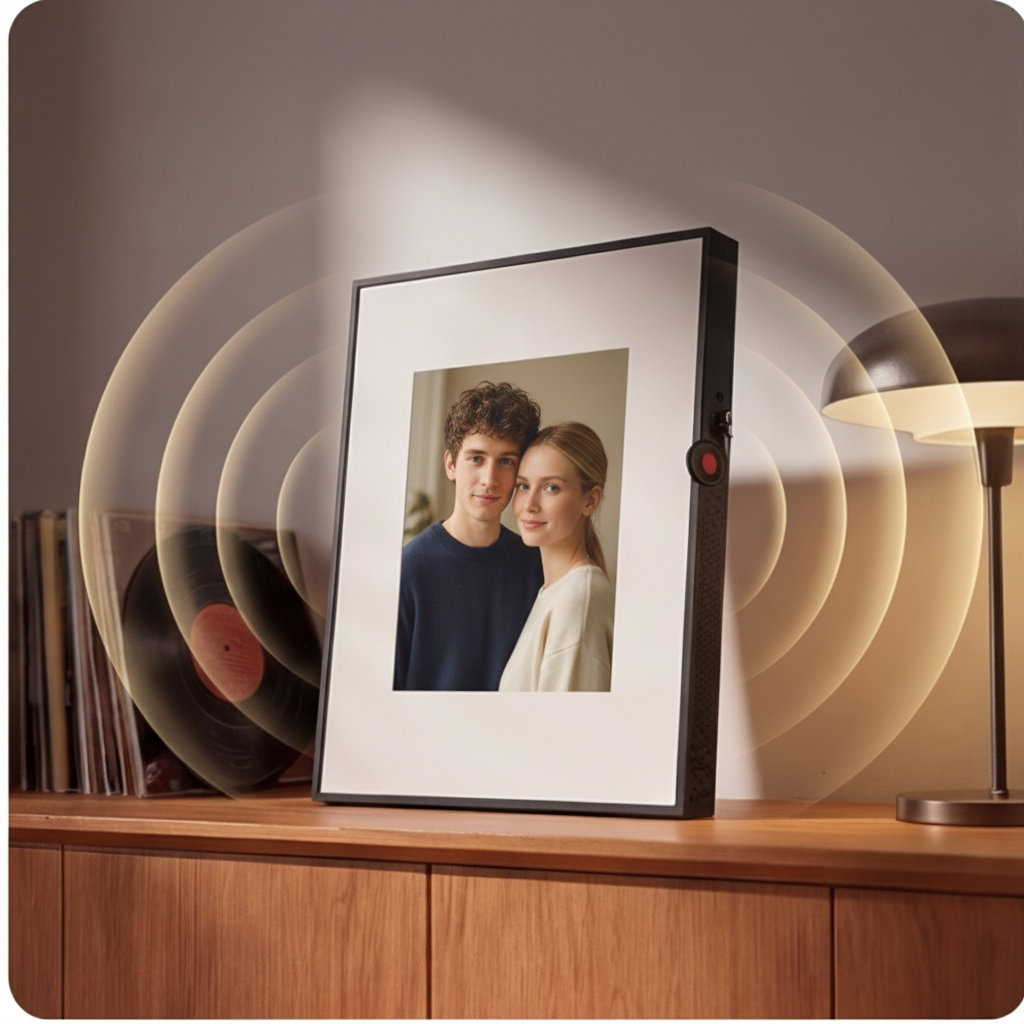 Canvas Smart Speaker Photo Frame,Personalized Photo Display with Bluetooth Audio, 8 AI Art Filters & Magnetic Frames, Elegant Keepsake Gift