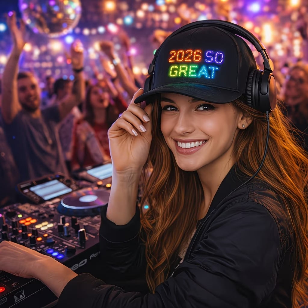 Wireless-Enabled LED Cap with Scrolling Messages, Perfect for Parties, Music Festivals, Night Runs, And As a Gift for Teens. It'S Comfortable And Adjustable