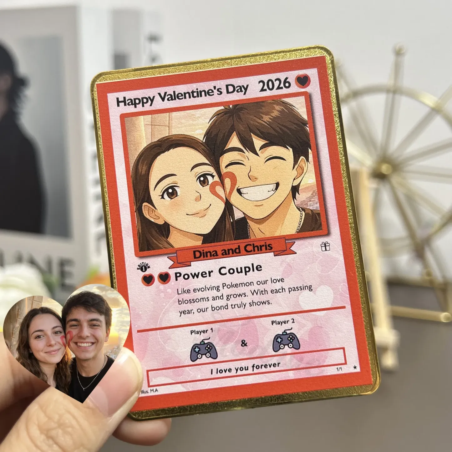 Personalized Valentine's Day Power Couple Card, Custom Anniversary Card Couple Photo Anime Style, Best Valentine's Day Gift for Lover - MyCameraRollKeychain