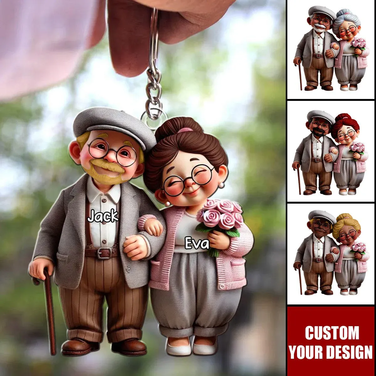 Old Cartoon Couple Holding Hand Personalized Acrylic Keychain - Gift For Couple - MySpotifyGlass