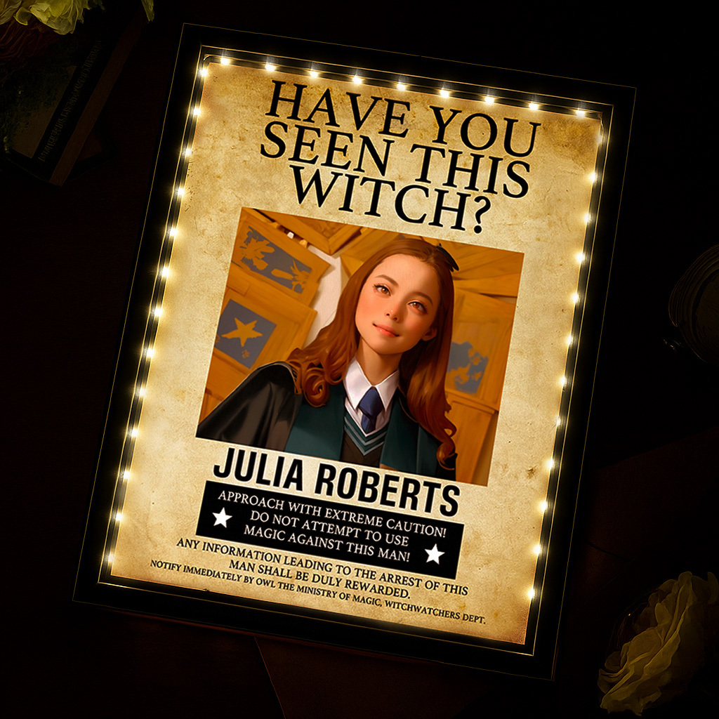 Custom "Have You Seen This Wizard?" Wanted Mirror Lamp �C Personalized Name & House Styles