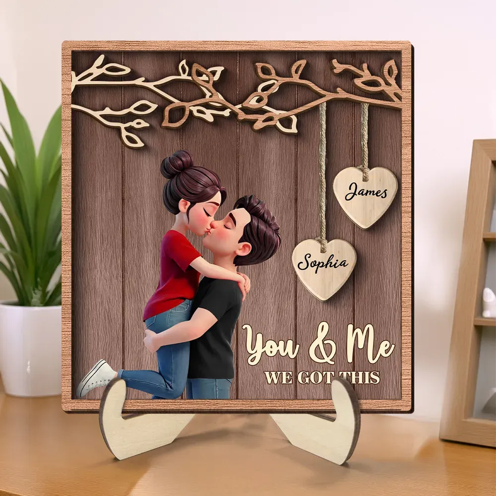 Personalized Wooden Plaque-Couple Hugging Kissing Under Eternal Tree Of Love