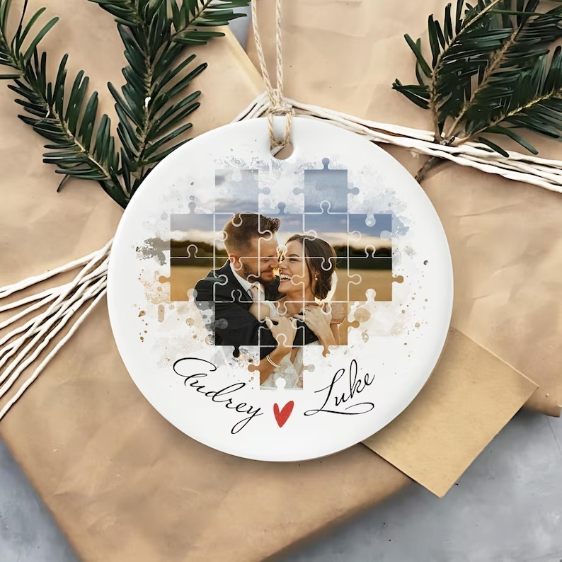 The Day I Found My Missing Piece Ornament, Custom Photo Couple Christmas Ornament, Anniversary Christmas Gift for Newlyweds