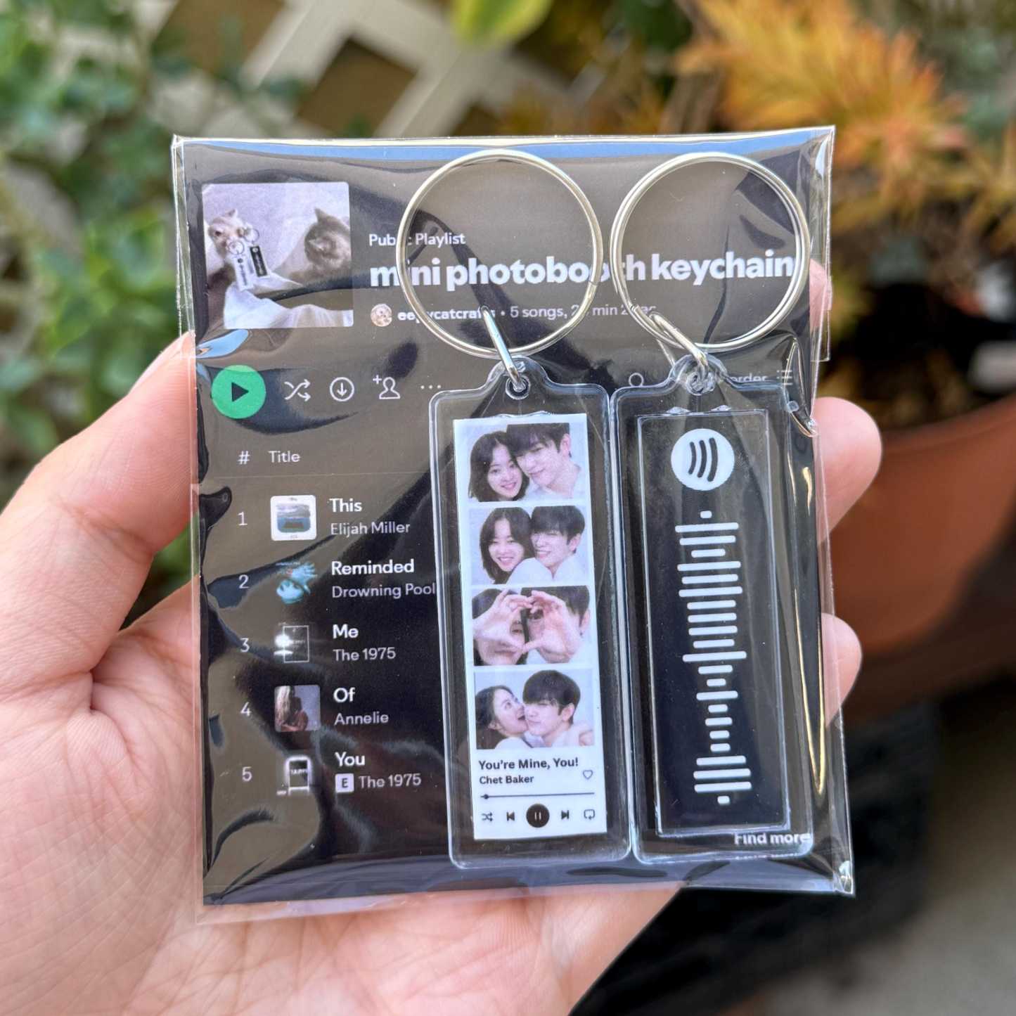 Personalized Music Photo Keychain, Customizable Song or Playlist Song Code, Custom Couple Keychain, Mini Photobooth Keychain