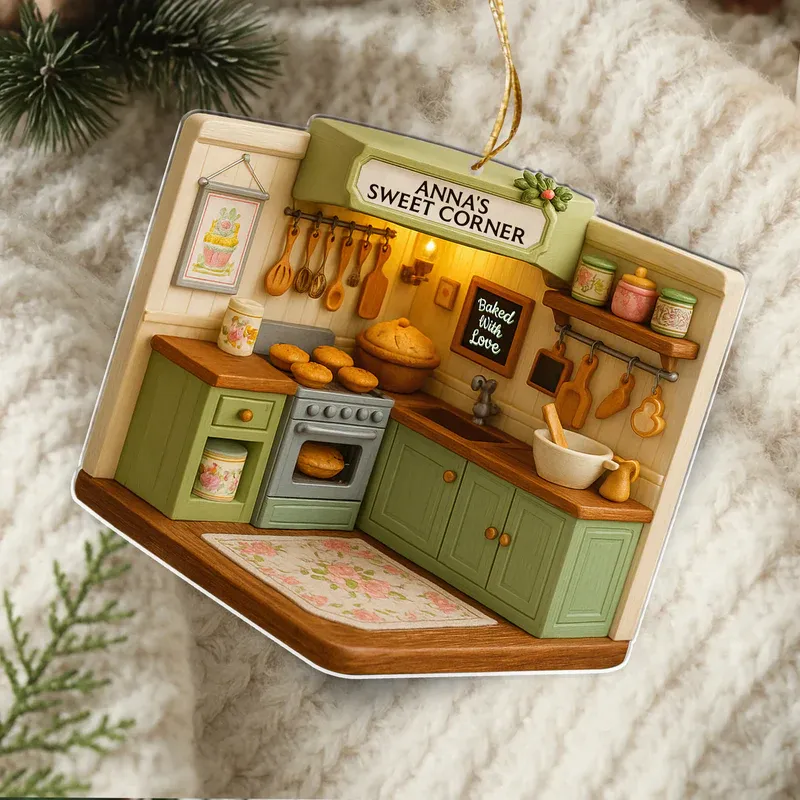 Personalized Cozy Baking Corner Acrylic Ornament – Custom Kitchen 2D Flat Print Christmas Decoration - MySpotifyGlass