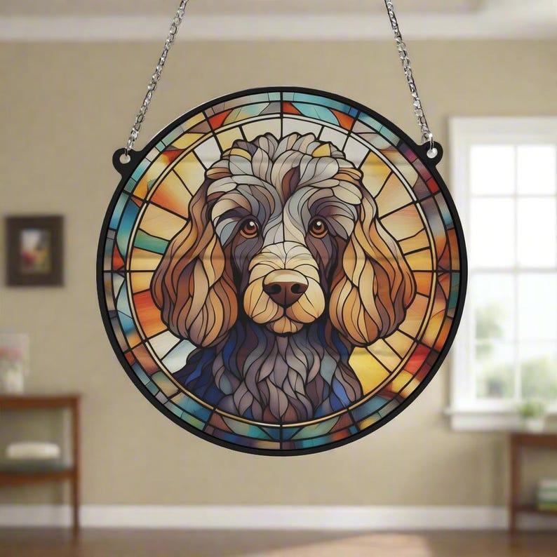 Poodle Colored Stained Glass Suncatcher