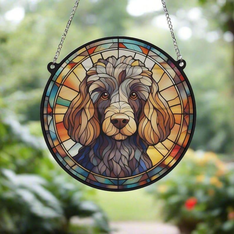 Poodle Colored Stained Glass Suncatcher