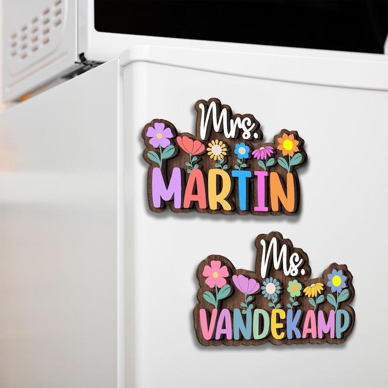 Personalized Teacher Name Magnets, Custom Teacher Wildflowers Magnets, Teacher Appreciation Gift