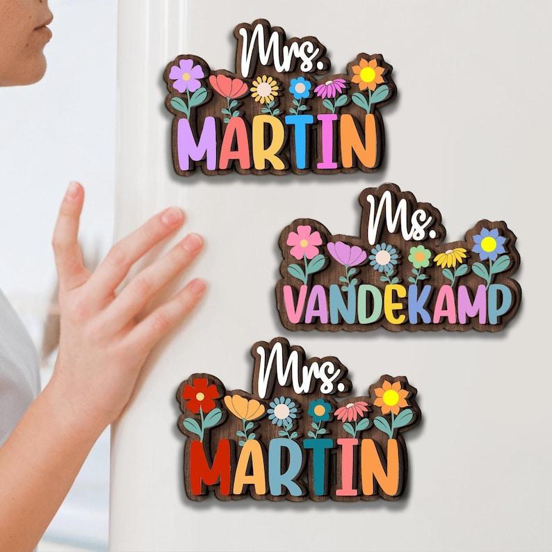 Personalized Teacher Name Magnets, Custom Teacher Wildflowers Magnets, Teacher Appreciation Gift