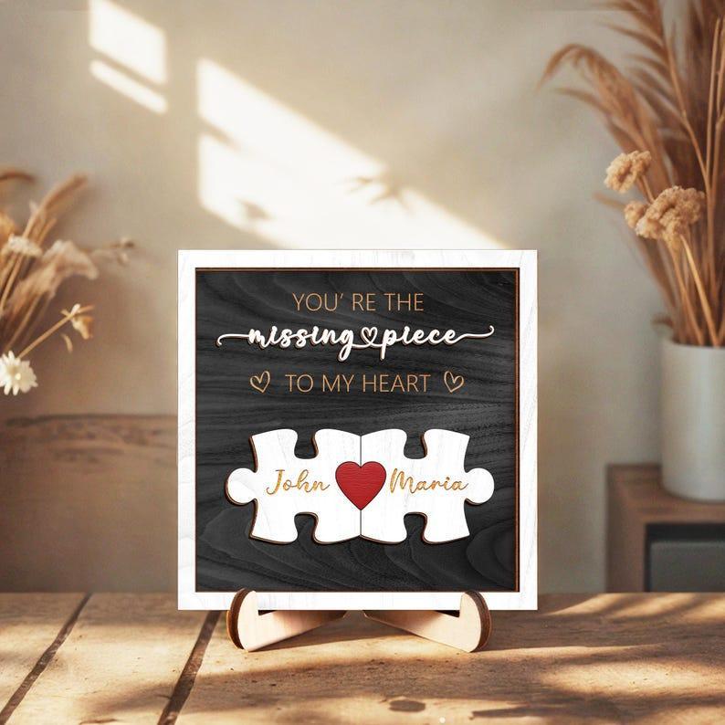 Puzzle Couples Name Sign Personalized Romantic Gift for Him Her Valentine Home Decor,Personalized Love Keepsake,Puzzle Love Heart Keychain