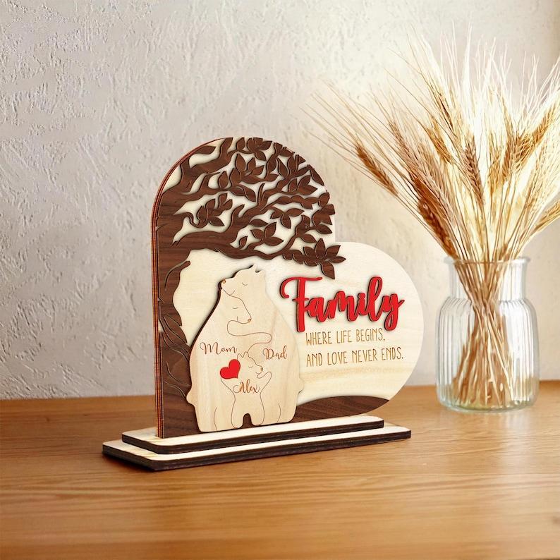 Personalized Wooden Bear Family Puzzle, Engraved Family Name Puzzle, Family Home Decor Family Names Father's Day Gift