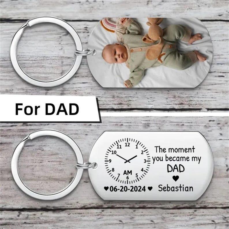 Personalized Baby Photo Keychain, The Moment You Became My Dad/Mommy Keychain, New Born Keychain,Gifts for Dad, Mother's Day Gift