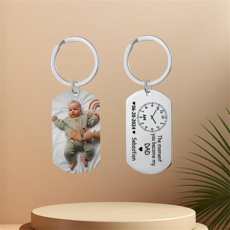 Personalized Baby Photo Keychain, The Moment You Became My Dad/Mommy Keychain, New Born Keychain,Gifts for Dad, Mother's Day Gift
