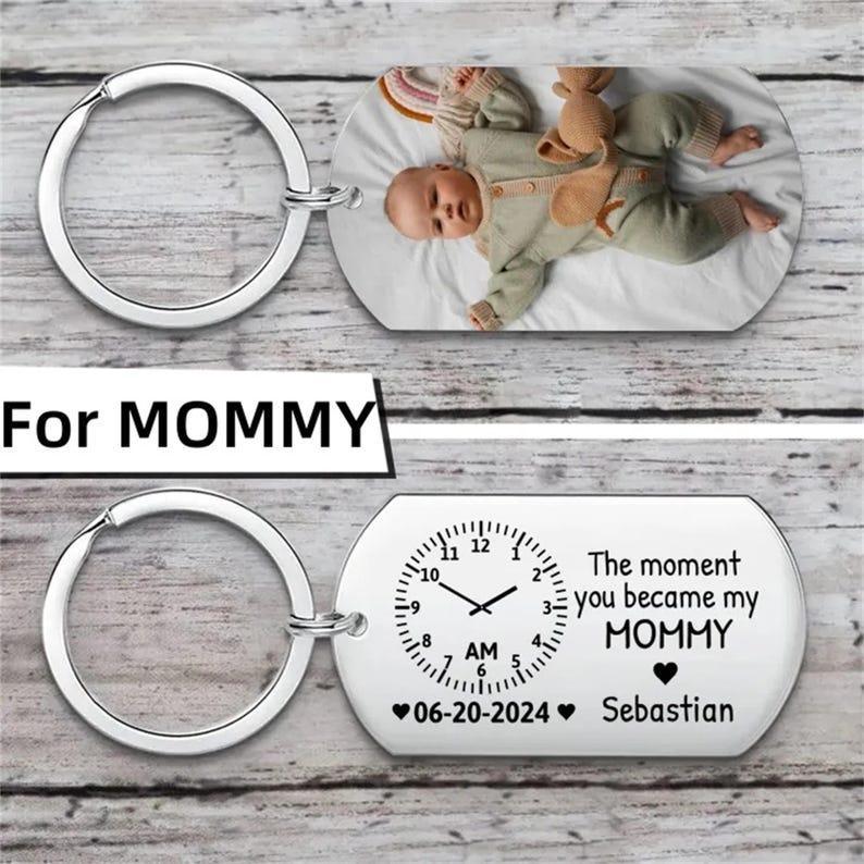 Personalized Baby Photo Keychain, The Moment You Became My Dad/Mommy Keychain, New Born Keychain,Gifts for Dad, Mother's Day Gift