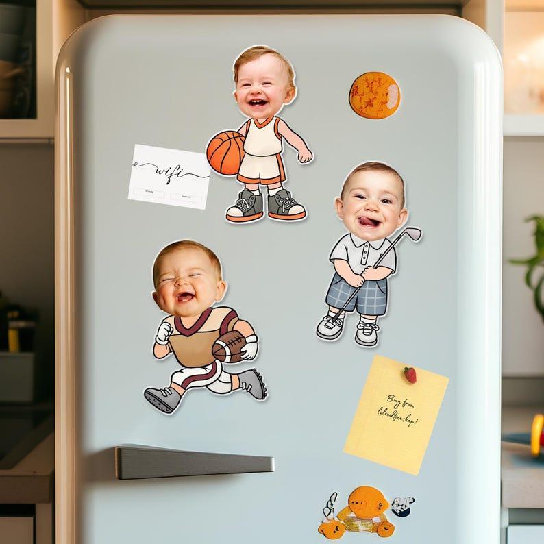 Sports Kid Face Magnet, Personalized Photo Fridge Magnet, Funny Magnet for Kids, Unique Back to School Locker Magnet, Sport Lover Gift