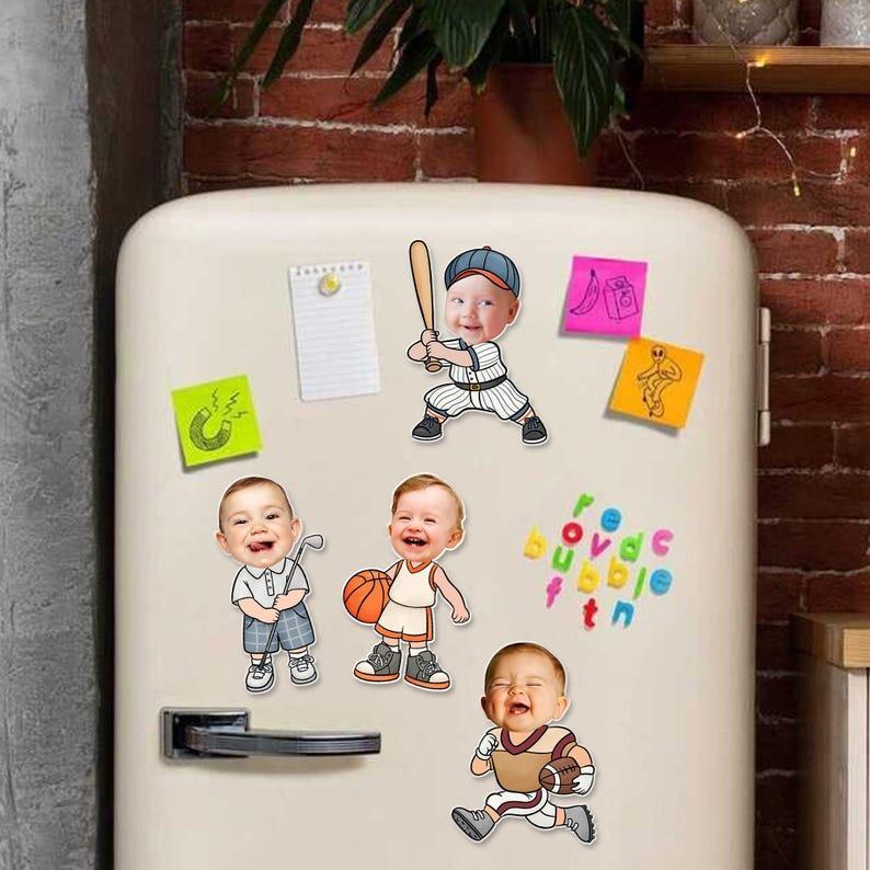 Sports Kid Face Magnet, Personalized Photo Fridge Magnet, Funny Magnet for Kids, Unique Back to School Locker Magnet, Sport Lover Gift