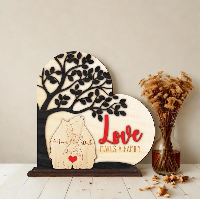 Personalized Wooden Bear Family Puzzle, Engraved Family Name Puzzle, Family Home Decor Family Names Father's Day Gift