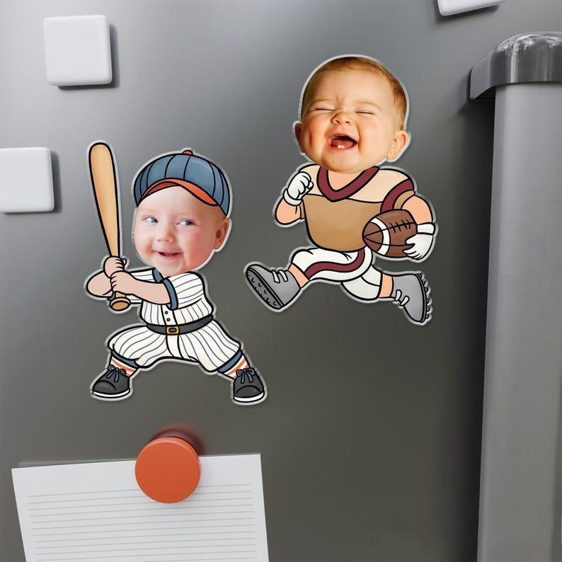 Sports Kid Face Magnet, Personalized Photo Fridge Magnet, Funny Magnet for Kids, Unique Back to School Locker Magnet, Sport Lover Gift