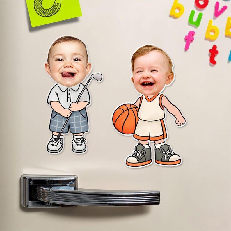 Sports Kid Face Magnet, Personalized Photo Fridge Magnet, Funny Magnet for Kids, Unique Back to School Locker Magnet, Sport Lover Gift