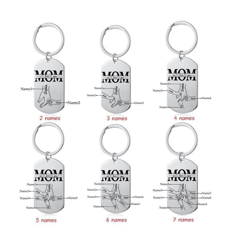 Personalized Photo Keychain, Custom Holding Mom Hand Keychain, Keychain with 1-6 Kids Names Hand, Mother's Day Gift Ideas, Birthday Gifts