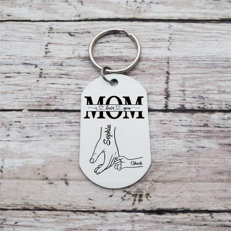 Personalized Photo Keychain, Custom Holding Mom Hand Keychain, Keychain with 1-6 Kids Names Hand, Mother's Day Gift Ideas, Birthday Gifts