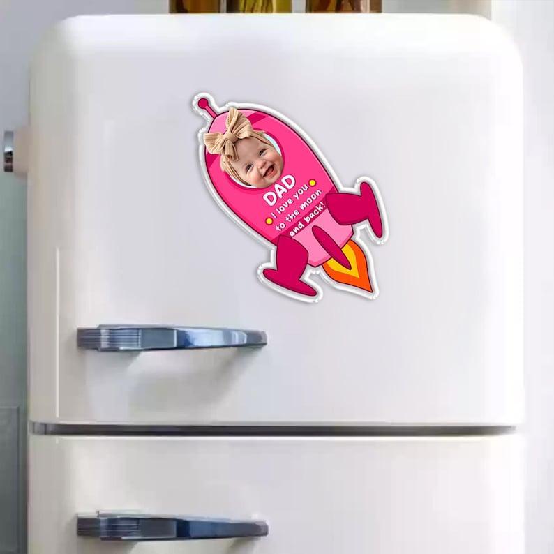 Personalized Father's Day Gift For Dad, Custom Kids Photo Space Rocket Magnet, Funny Baby Face Spaceship Magnet, New Dad Gift, Gift For Papa