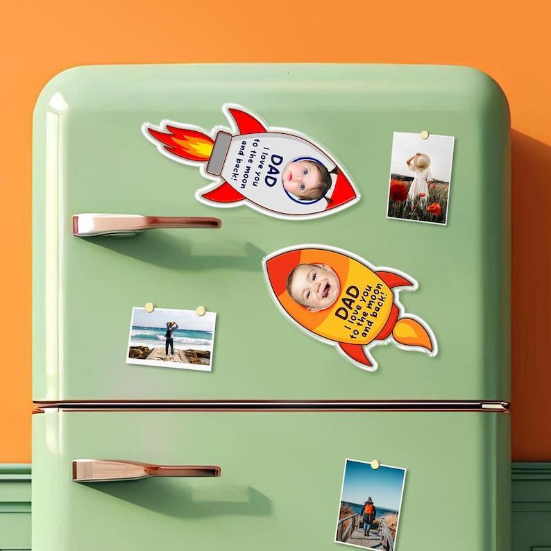 Personalized Father's Day Gift For Dad, Custom Kids Photo Space Rocket Magnet, Funny Baby Face Spaceship Magnet, New Dad Gift, Gift For Papa