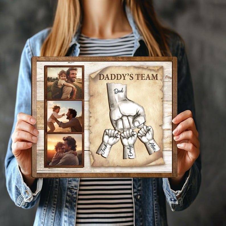 Personalized Daddy's Team Wooden Plaque, Custom Photo On Wood Sign, Fist Bump Dad Wooden Sign, Father's Day Gift for Dad, Husband, Grandpa