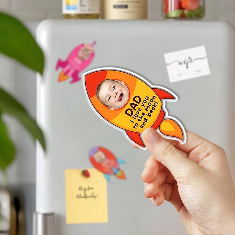 Personalized Father's Day Gift For Dad, Custom Kids Photo Space Rocket Magnet, Funny Baby Face Spaceship Magnet, New Dad Gift, Gift For Papa