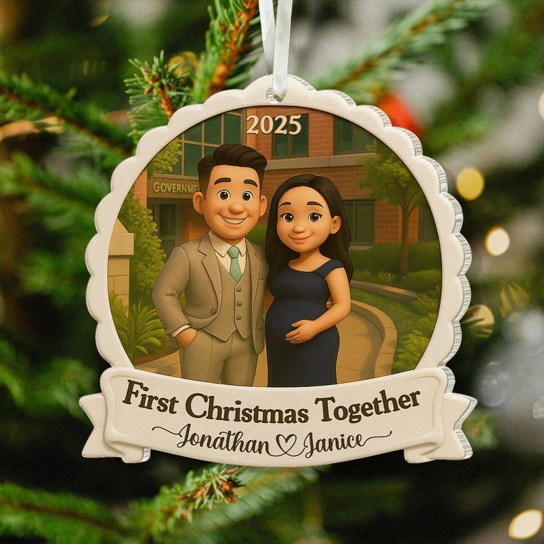 Personalized First Christmas Married Ornament, Custom Couples Photo Figure Ornament, First Christmas Together Gift For Him, Newlywed Gift - MySpotifyGlass