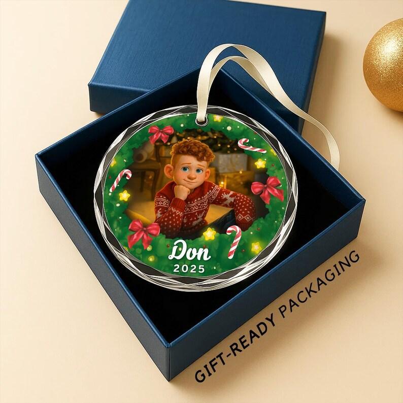 Custom Photo Ornament – Personalized Kids Cartoon Christmas Keepsake - MySpotifyGlass
