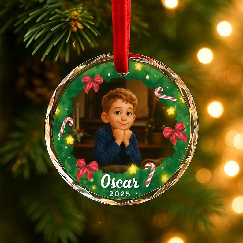 Custom Photo Ornament – Personalized Kids Cartoon Christmas Keepsake - MySpotifyGlass