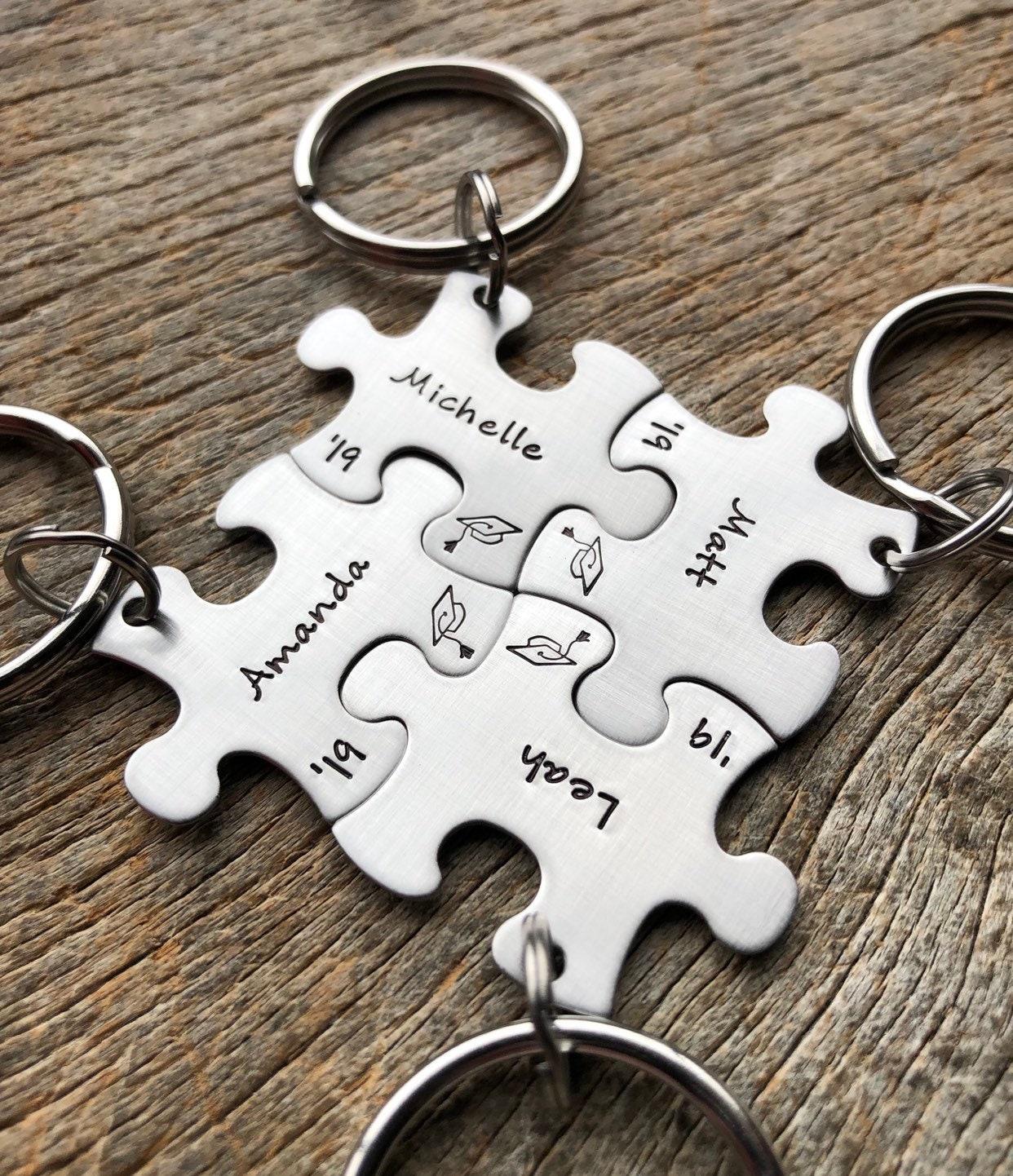 Pick Your Year Customized Graduation Puzzle Piece with Names Stainless Steel Key Chain Personalized Best Friends College Grad Class of 2026