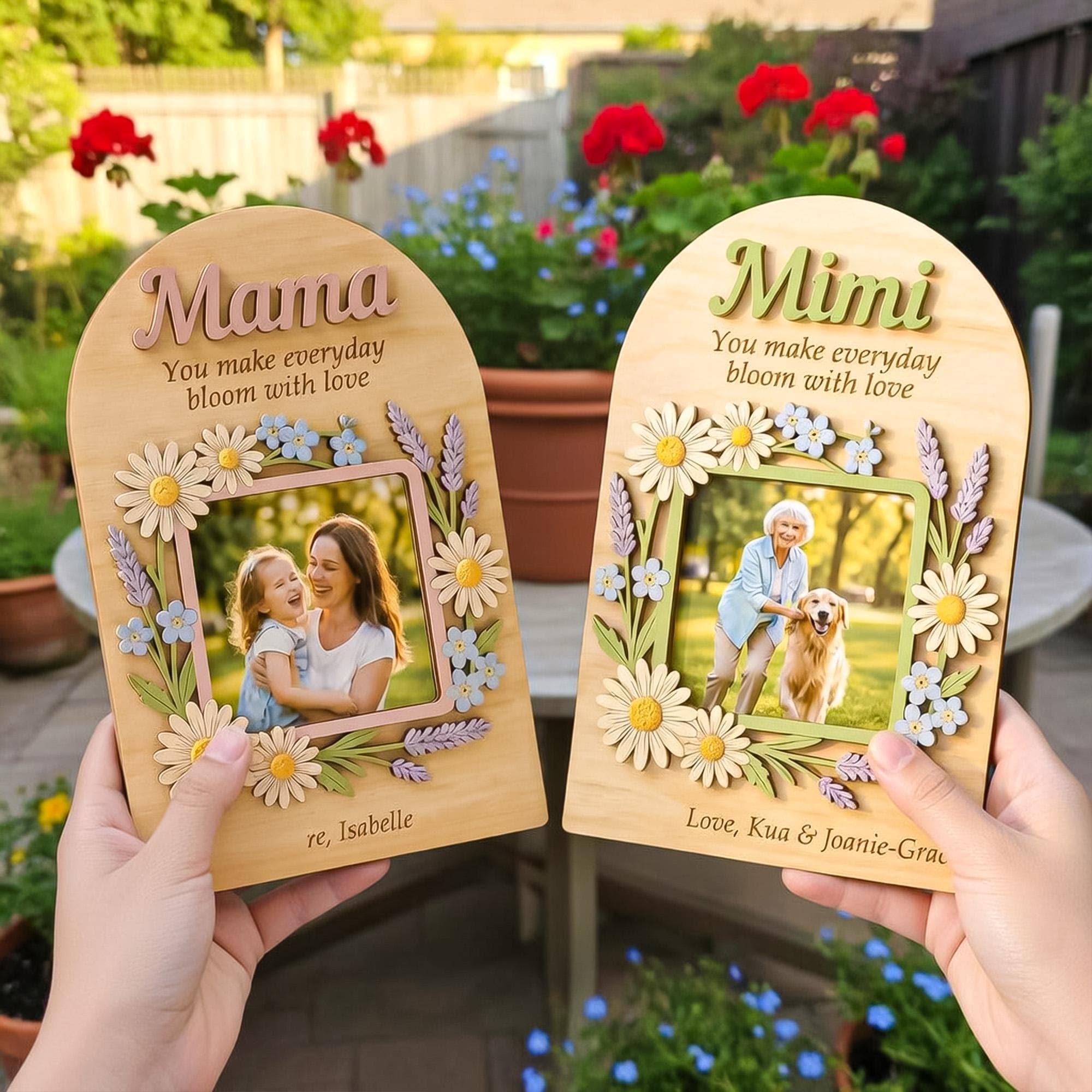 Custom Wooden Photo Frame for Mother's Day Gift, Floral Keepsake Decor, Personalized Nana Gift, Grandma Birth Flower Plaque