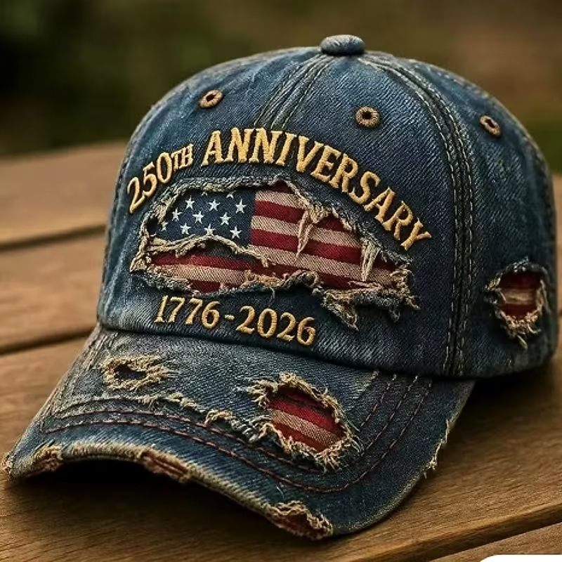 Adjustable Baseball Cap Celebrating The 250Th Anniversary of American Independence, Featuring a Distressed Patriotic Design